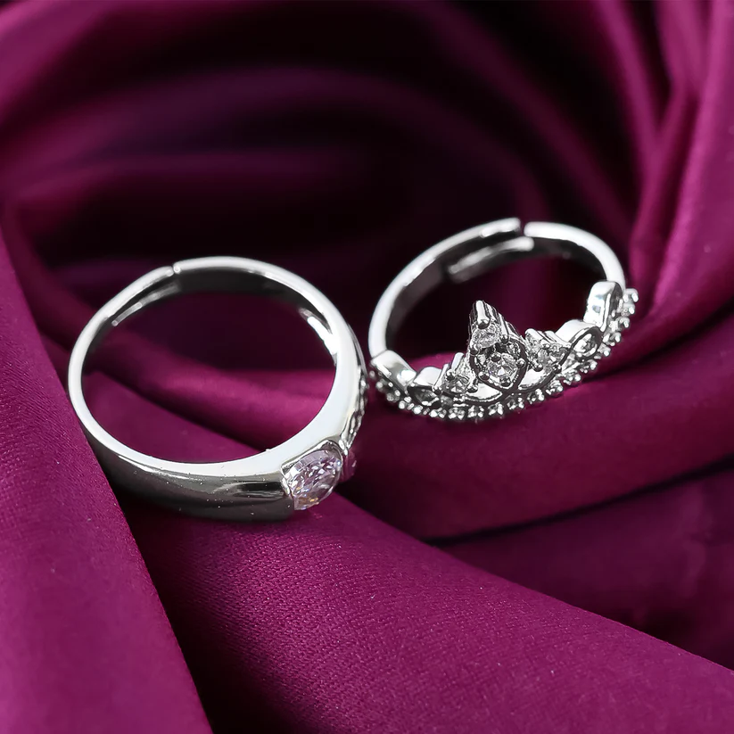 Sterling Oxidised Silver Couple Ring Gift With Attractive Red Love Box (2Pcs) - Image 2