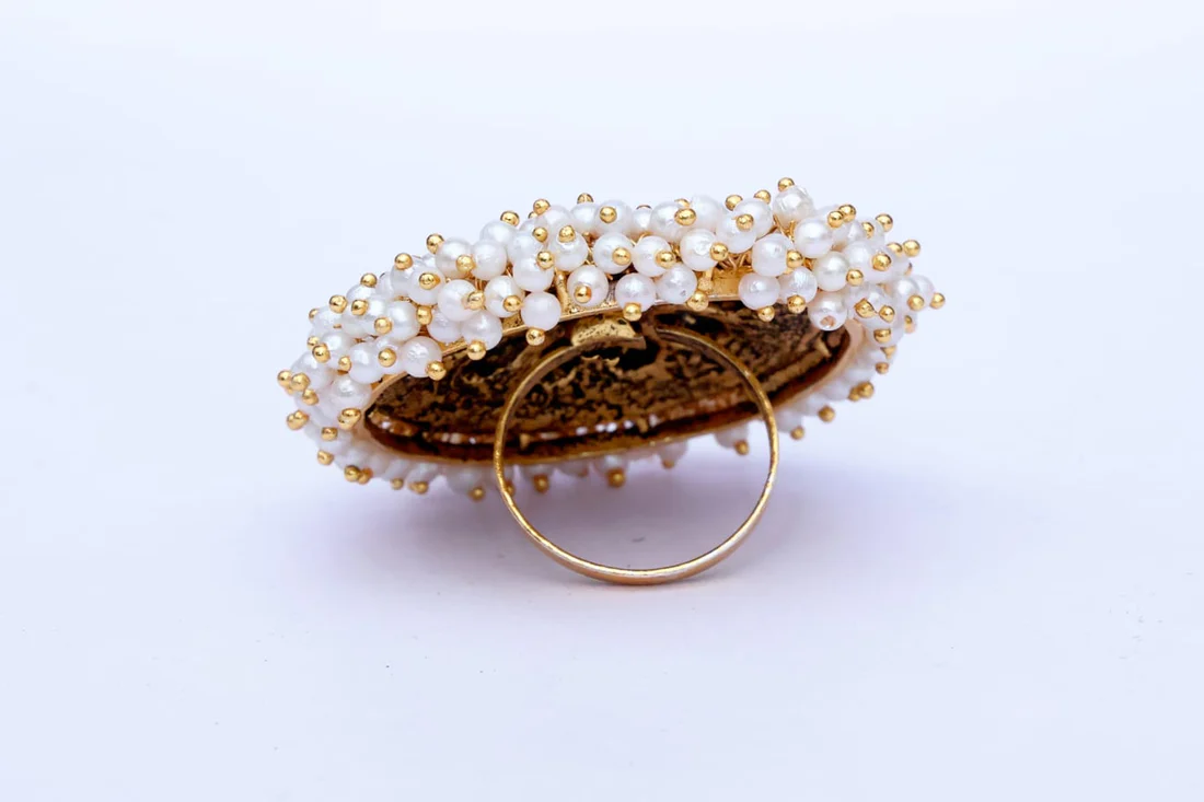white guchha ring Alloy Gold Plated Ring - Image 3
