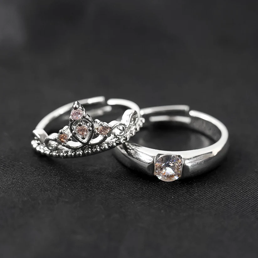 Sterling Oxidised Silver Couple Ring Gift With Attractive Red Love Box (2Pcs)