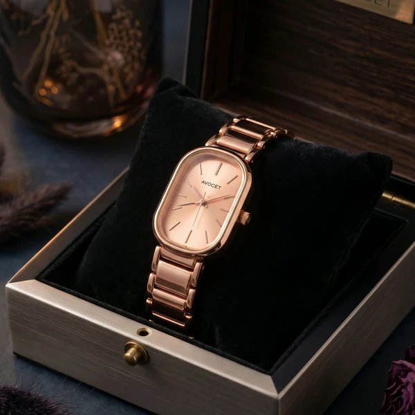 Elegant Rose Gold Rectangular Dial Women’s Watch with Premium Metal Strap - Image 4