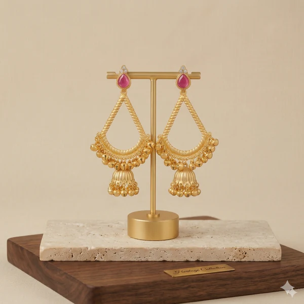 Traditional Kashmiri Inspired Jhumka Drop Earrings with Intricate Bell Detailing - Image 4