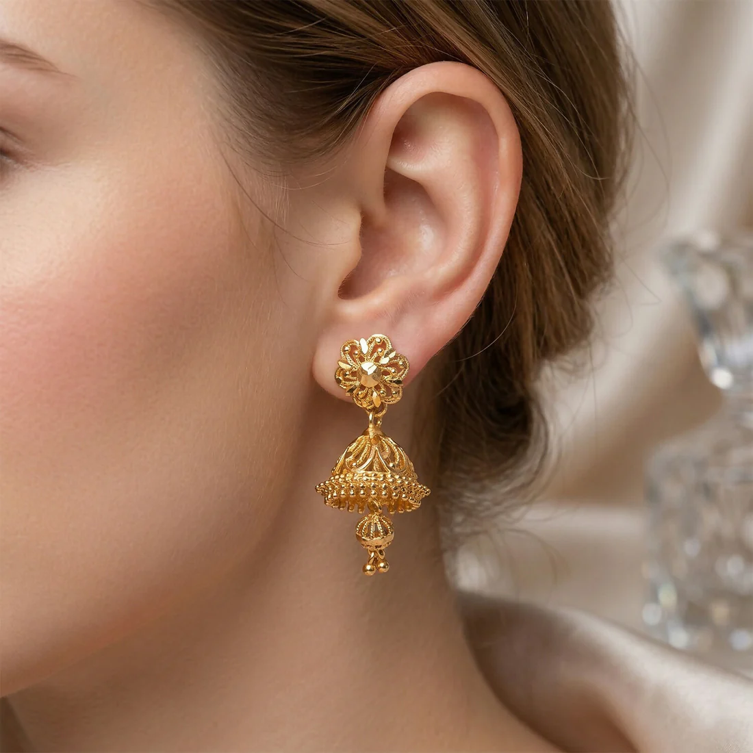 Exquisite Ethnic Gold-Toned Jhumki Earrings for Weddings and Festive Wear - Image 4