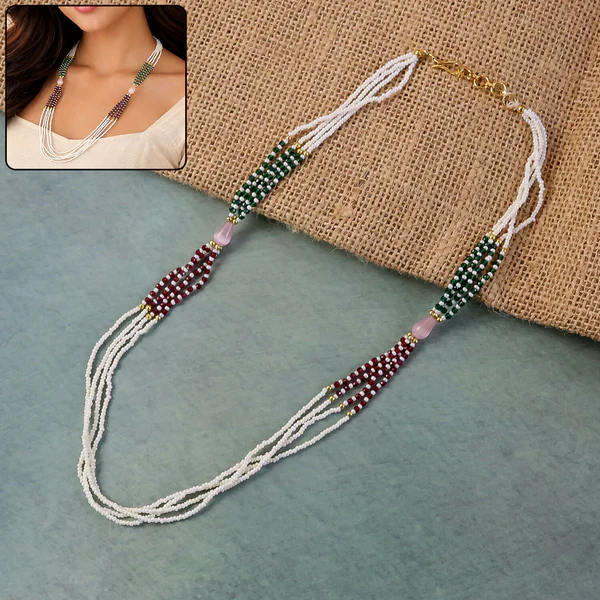Elegant Multi Strand Pearl Beaded Mala Necklace Traditional Ethnic Jewelry for Women Handmade - Image 3