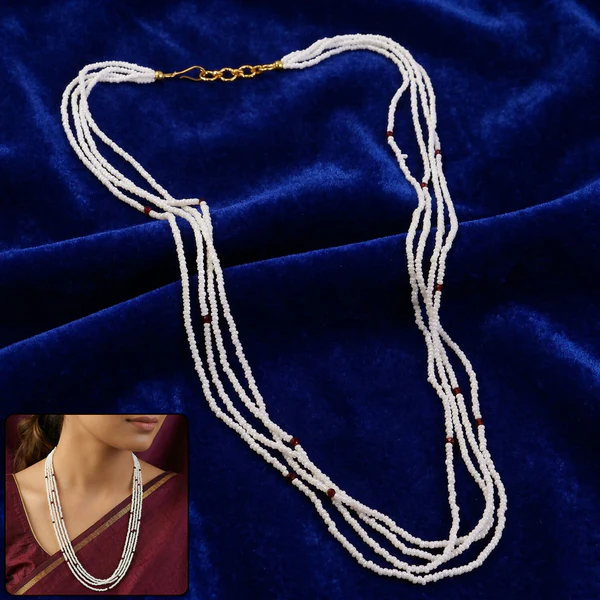 Elegant White Multi Layer Handmade Beaded Mala Necklace for Women - Image 2