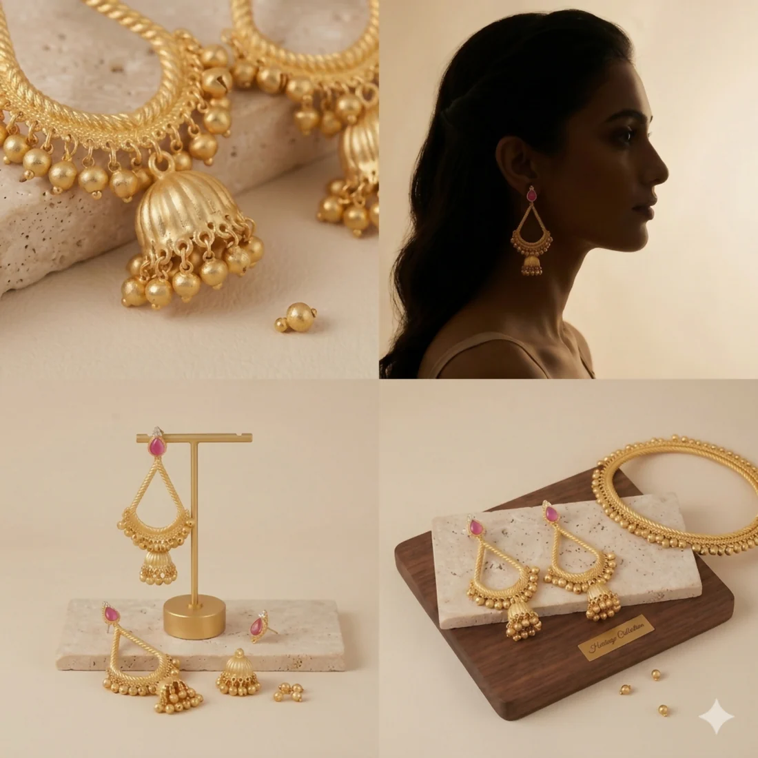 Traditional Kashmiri Inspired Jhumka Drop Earrings with Intricate Bell Detailing - Image 3