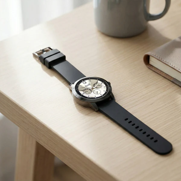 Premium Analog Wrist Watch with Silver Multi-Dial Face and Black Silicone Strap for Daily & Office Wear - Image 3
