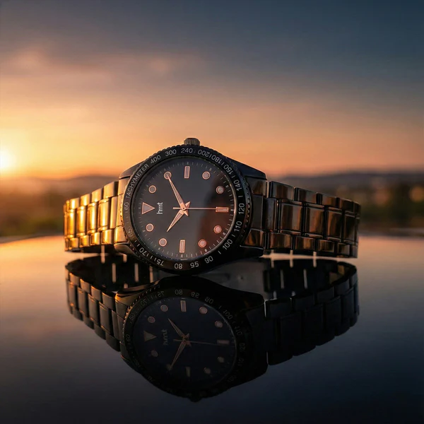 Classic Analog Wrist Watch with Black Dial, Tachymeter Bezel and Black Metal Strap - Image 3