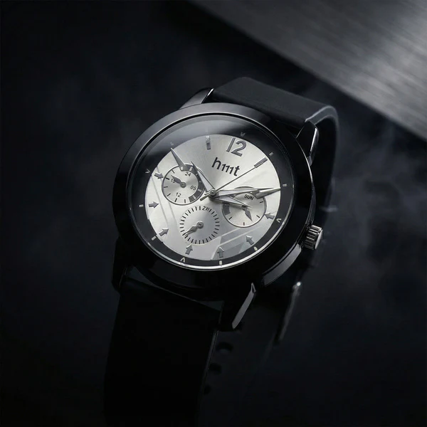 Premium Analog Wrist Watch with Silver Multi-Dial Face and Black Silicone Strap for Daily & Office Wear - Image 2