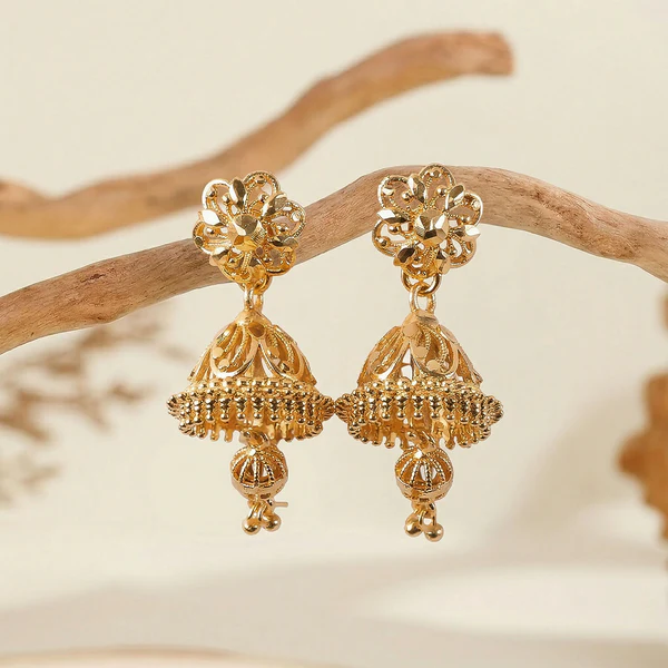 Exquisite Ethnic Gold-Toned Jhumki Earrings for Weddings and Festive Wear - Image 2