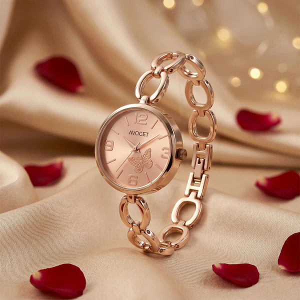 Elegant Rose Gold Chain Strap Women’s Wrist Watch with Butterfly Dial Design - Image 3