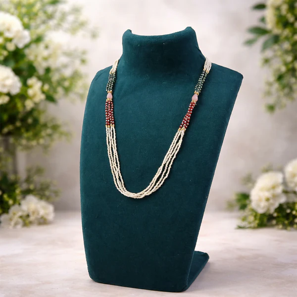 Elegant Multi Strand Pearl Beaded Mala Necklace Traditional Ethnic Jewelry for Women Handmade - Image 2
