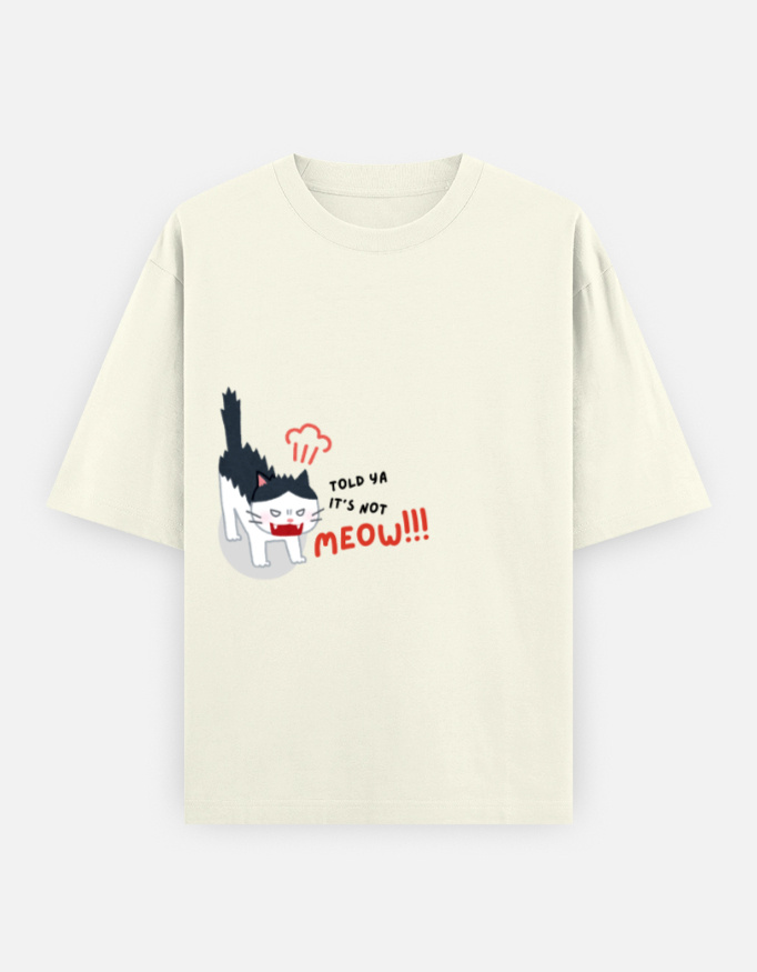 Angry Cat Print Oversized Classic T-Shirt