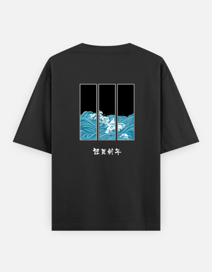 Sea Waves Print Oversized Classic T-Shirt