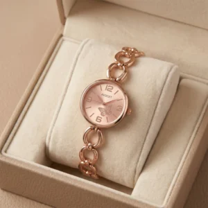 Elegant Rose Gold Chain Strap Women’s Wrist Watch with Butterfly Dial Design