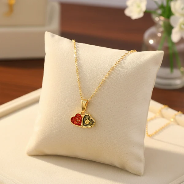 Elegant Dual Heart Design Pendant Necklace with Chain for Women - Image 2