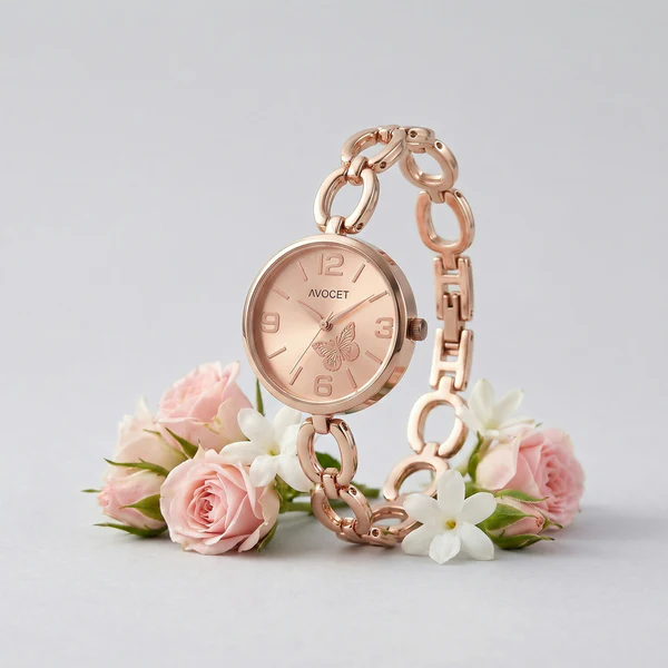 Elegant Rose Gold Chain Strap Women’s Wrist Watch with Butterfly Dial Design - Image 4