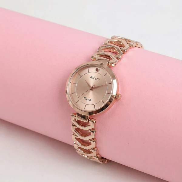 Elegant Rose Gold Analog Wrist Watch with Designer Bracelet Strap for Women - Image 2