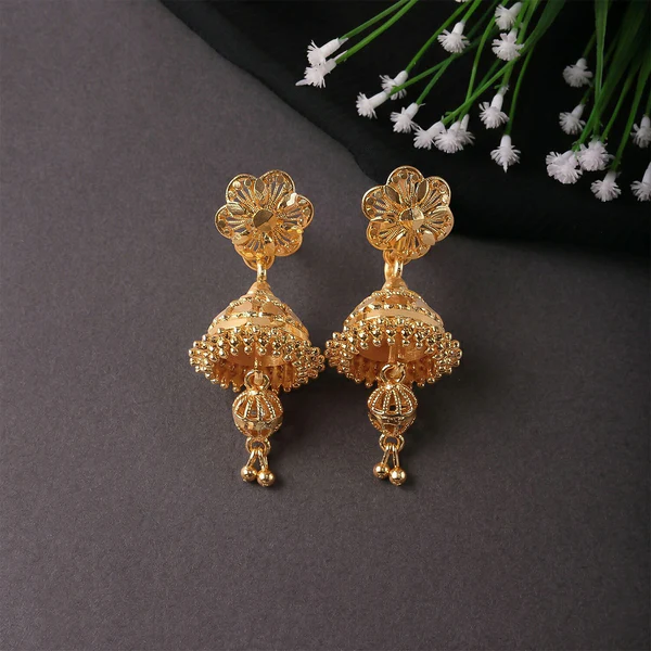 Designer Floral Top Gold Jhumka Earrings – Festive Collection - Image 3