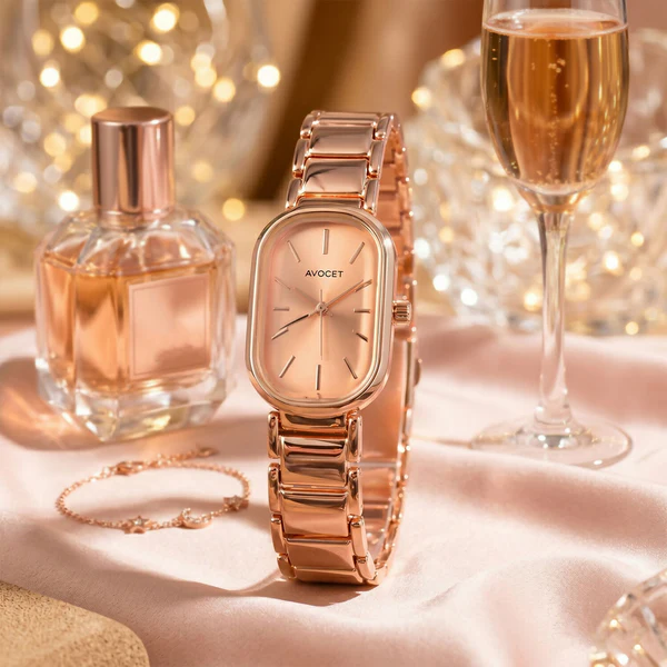 Elegant Rose Gold Rectangular Dial Women’s Watch with Premium Metal Strap - Image 3