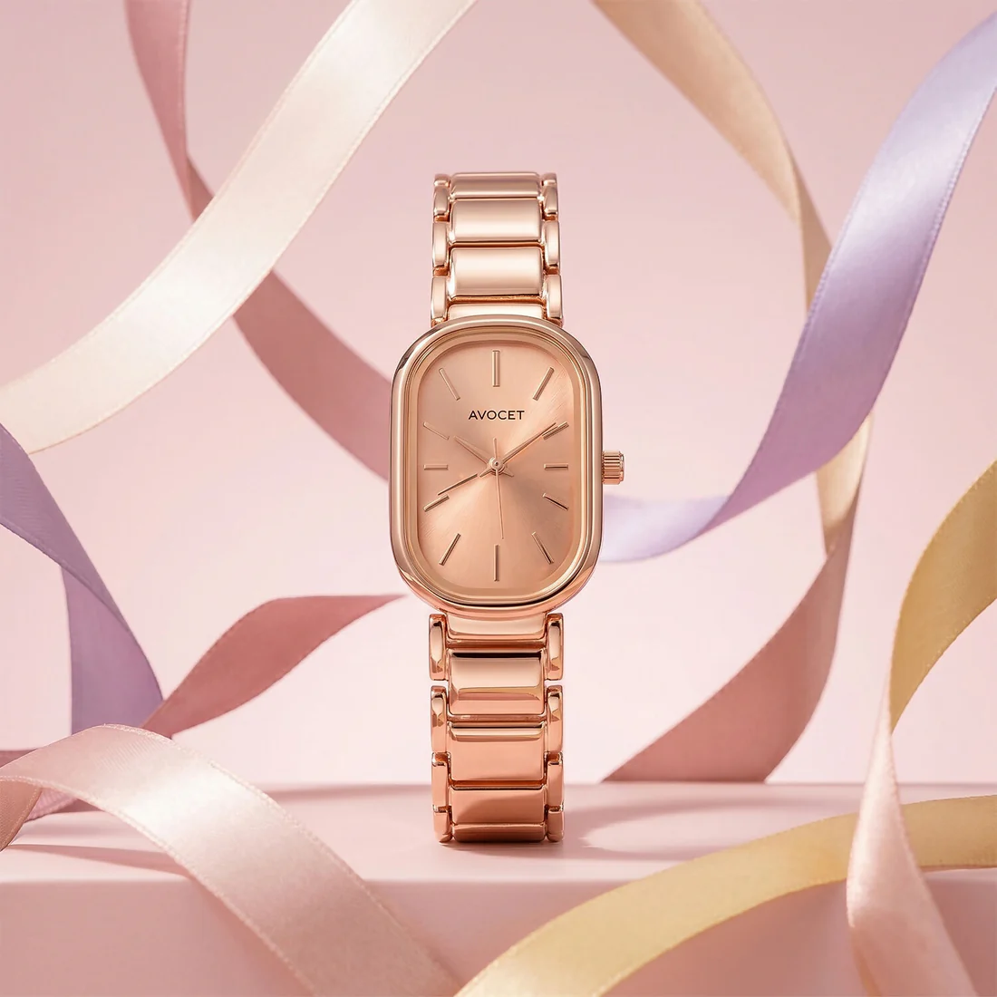 Elegant Rose Gold Rectangular Dial Women’s Watch with Premium Metal Strap - Image 2