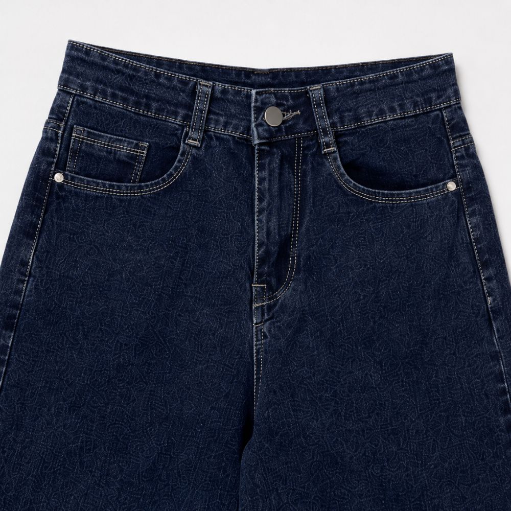 Women Dark Blue Wide Leg Denim Jeans High Waist Loose Fit Palazzo Style - Image 3
