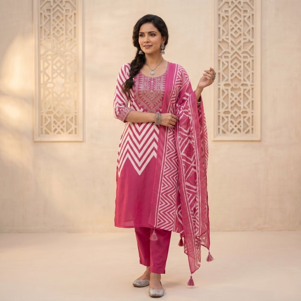 Rosy Charm Ethnic Set | Women Three Piece Suit