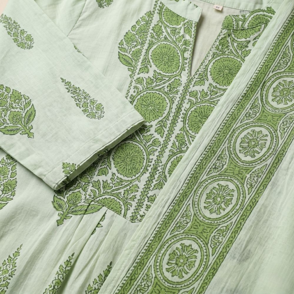Mint Green Printed Anarkali Suit Set with Dupatta - Image 2