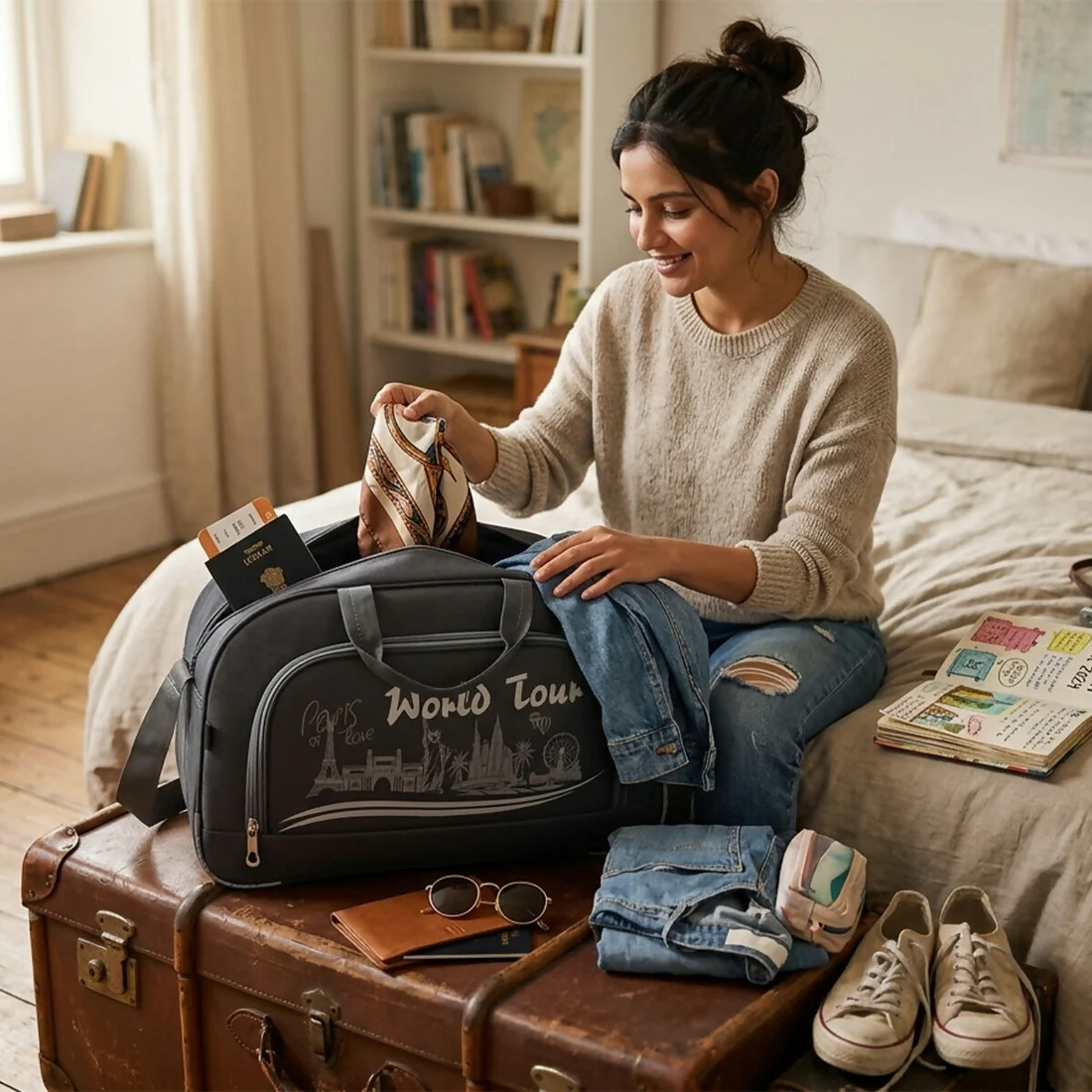 3 Piece Travel Duffel Bag Set – Lightweight Shoulder Strap - Grey - Image 2