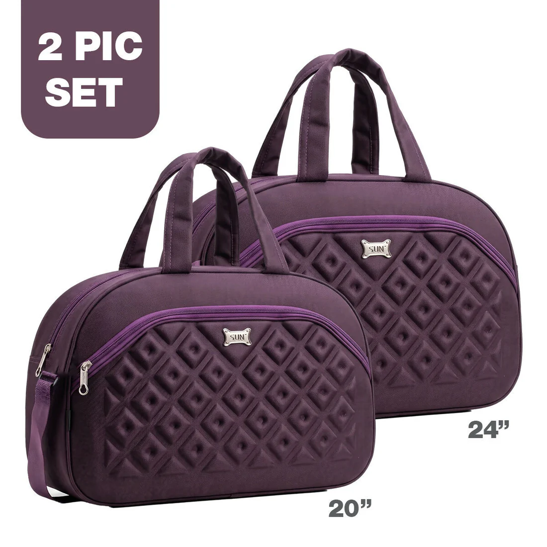 Travel Duffel Bag Set 20 Inch & 24 Inch Multipurpose Zipper Storage Carry Bag 2 Pc - Wine - Image 4
